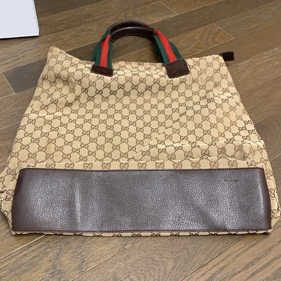 Authentic Gucci original GG web stripe tote handbag brown canvass - Picture 3 of 9